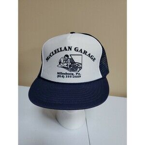 Vintage McClellan  Garage Trucker Hat Cap Mesh Snapback Milesburg Nissin Blue
